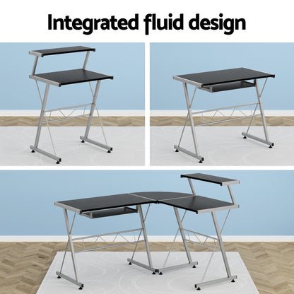 Artiss Computer Desk L-Shape Keyboard Tray Shelf Black