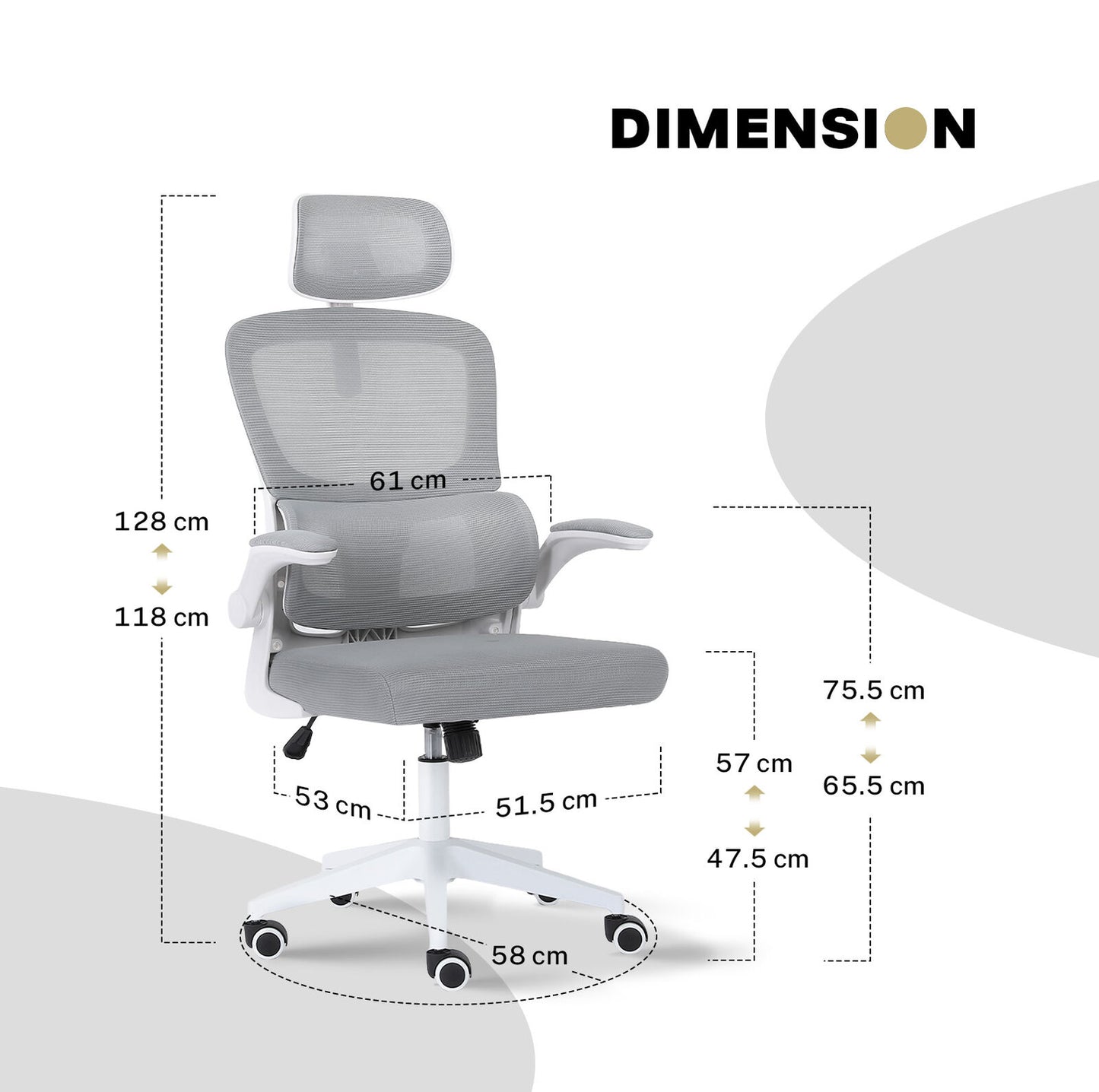 Work Office Chair - Lumber Support, Flip-up Armrest, Adjustable Headrest SITIO - GREY