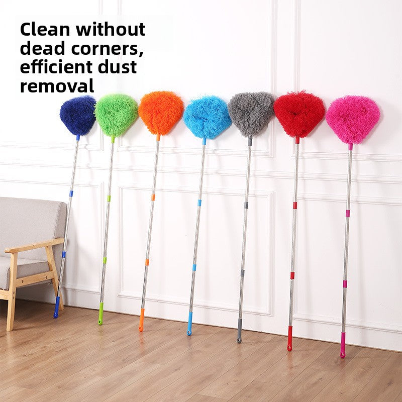 Red Long Handle Ceiling Fan Duster with Hollow Microfiber Head and Extendable Stainless Steel Pole for High Reach Home Cleaning Efficiency