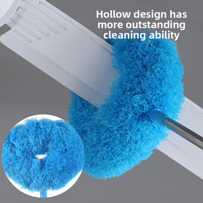 Red Long Handle Ceiling Fan Duster with Hollow Microfiber Head and Extendable Stainless Steel Pole for High Reach Home Cleaning Efficiency
