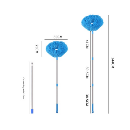 Red Long Handle Ceiling Fan Duster with Hollow Microfiber Head and Extendable Stainless Steel Pole for High Reach Home Cleaning Efficiency